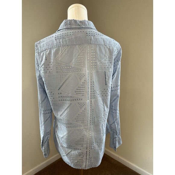 Lauren Ralph Lauren Women's Eyelet Cotton Shirt  Medium, Indigo Sail - Picture 2 of 11